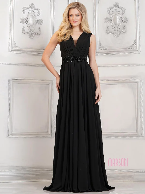 Marsoni MV1292 Long A Line Formal Evening Dress Boat Neckline Classic