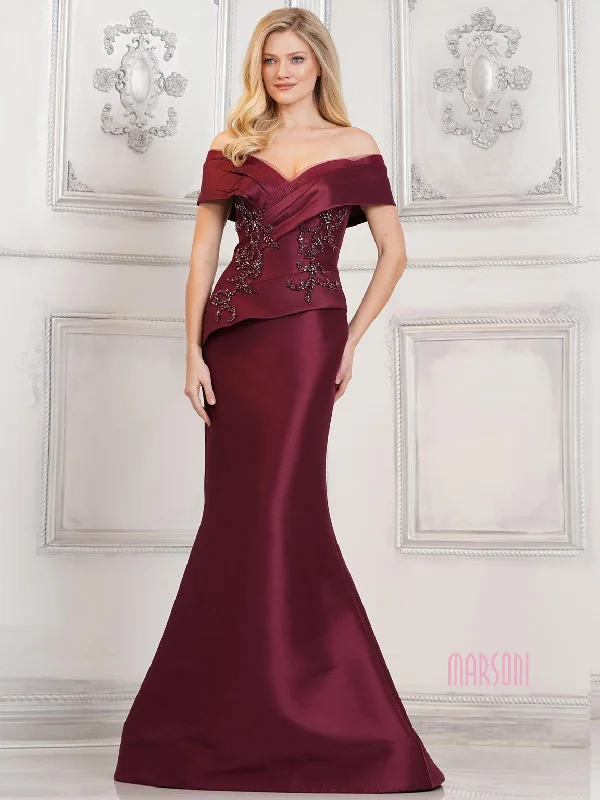 Marsoni MV1312 Long Beaded Formal Fitted Evening Dress Cowl Neckline Elegant