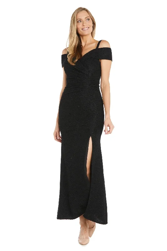 R&M Richards Long Pleated Formal Glitter Evening Dress Tunics Seasonal trendy