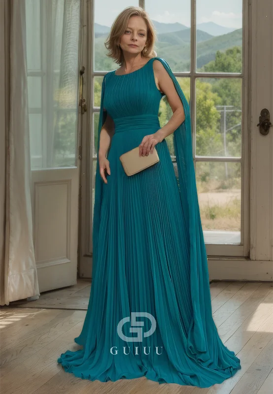 Elegant Tiered Draped Trumpet Mother of Bride Dress Scoop Sleeveless Evening Dress Tunics Modern contemporary Elegant Tiered Draped Trumpet Mother of Bride Dress Scoop Sleeveless Evening Dress Tunics Modern contemporary