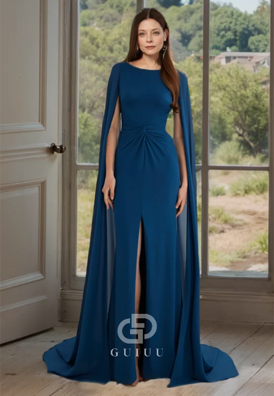 High Scoop Draped Sweep Train Mother of Bride Dress Slit Simple Evening Dress Tunics Running lightweight High Scoop Draped Sweep Train Mother of Bride Dress Slit Simple Evening Dress Tunics Running lightweight