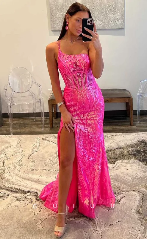 G4391 - Sexy & Hot Column Pink Sweep Illusion Pleats Lace Up Form Party Dress with High Slit Crew Neckline Sporty G4391 - Sexy & Hot Column Pink Sweep Illusion Pleats Lace Up Form Party Dress with High Slit Crew Neckline Sporty