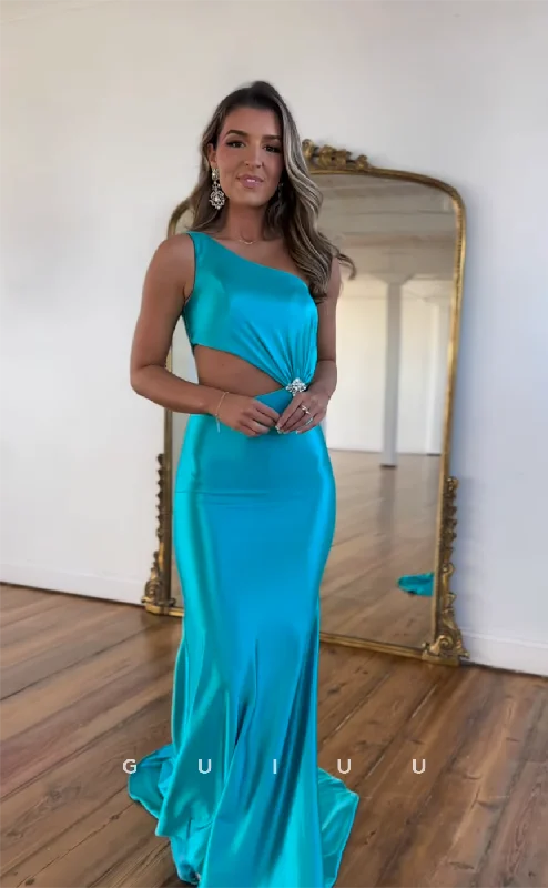 G4413 - Chic & Modren Mermaid One Shoulder Stain Crystal Sleeveless Long Sweep Prom Evening Dress Tunics Practical durable G4413 - Chic & Modren Mermaid One Shoulder Stain Crystal Sleeveless Long Sweep Prom Evening Dress Tunics Practical durable