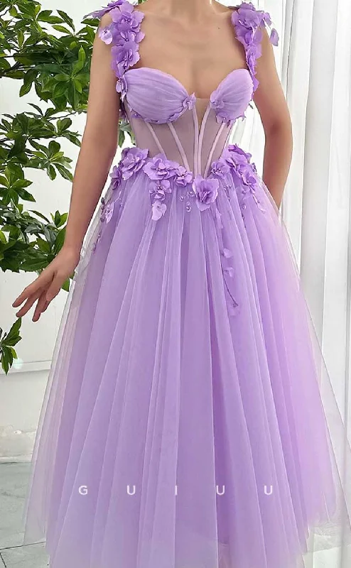 G4446 - Classsic & Unique A-Line Tulle Strapless Pleats Prom Party Dress with Flower Straps Off-the-shoulder Chic Trendy G4446 - Classsic & Unique A-Line Tulle Strapless Pleats Prom Party Dress with Flower Straps Off-the-shoulder Chic Trendy