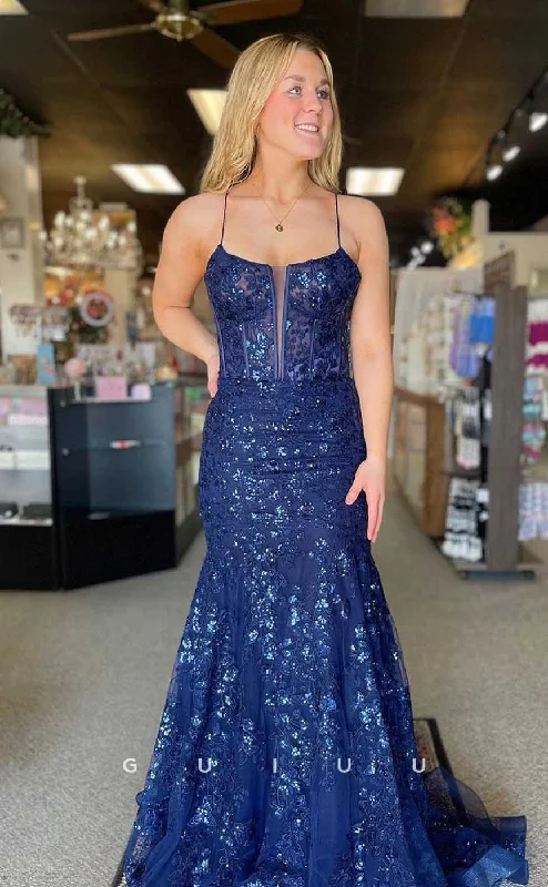 G4489 - Simple & Classic Mermaid Straps Sleeveless Allover Appliques and Sequins Long Prom Evening Dress Tunics Essential wardrobe G4489 - Simple & Classic Mermaid Straps Sleeveless Allover Appliques and Sequins Long Prom Evening Dress Tunics Essential wardrobe