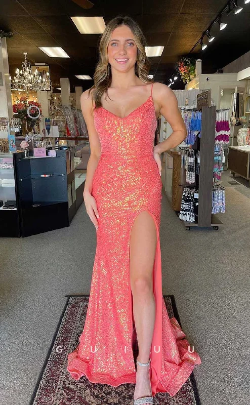 G4490 - Chic & Modern Column Fitted Strapless Straps Sleeveless Allover Sequins High Split Sweep Prom Party Dress with Ruffles Tunics Favorite customer G4490 - Chic & Modern Column Fitted Strapless Straps Sleeveless Allover Sequins High Split Sweep Prom Party Dress with Ruffles Tunics Favorite customer
