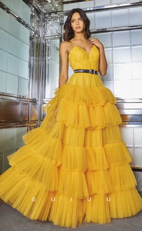 G4668 - A-Line V Neck Straps Sleeveless Tulle Tiered Backless Prom Party Dress Tunics Recommended stylist G4668 - A-Line V Neck Straps Sleeveless Tulle Tiered Backless Prom Party Dress Tunics Recommended stylist