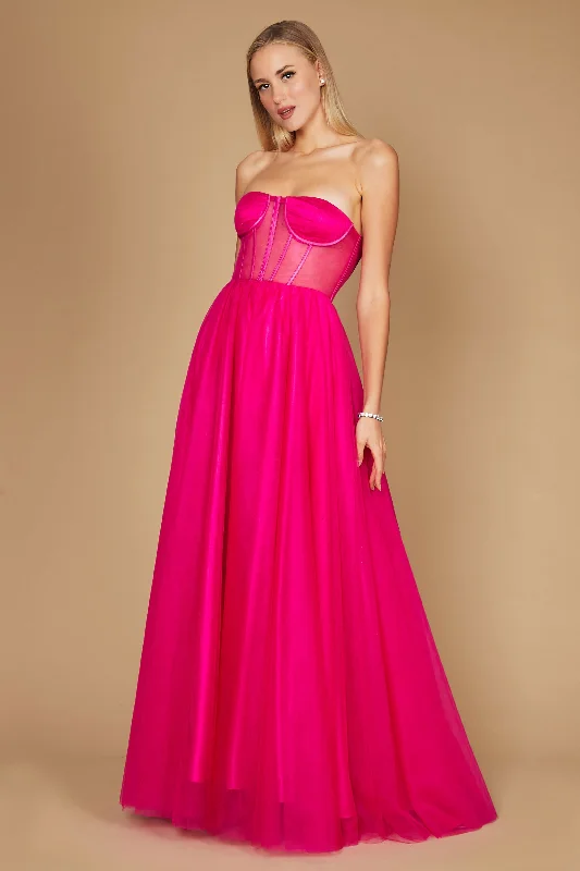 Dylan & Davids Corset Prom Party Dress Formal Ball Gown Fuchsia Cowl Neckline Elegant