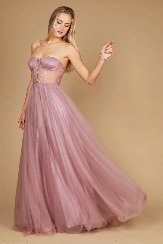 Dylan & Davids Corset Prom Party Dress Formal Ball Gown Mauve Boatneck Modish Everyday