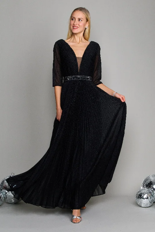 Dylan & Davids Long Sleeve Formal Evening Dress Black Shift Classic Vintage