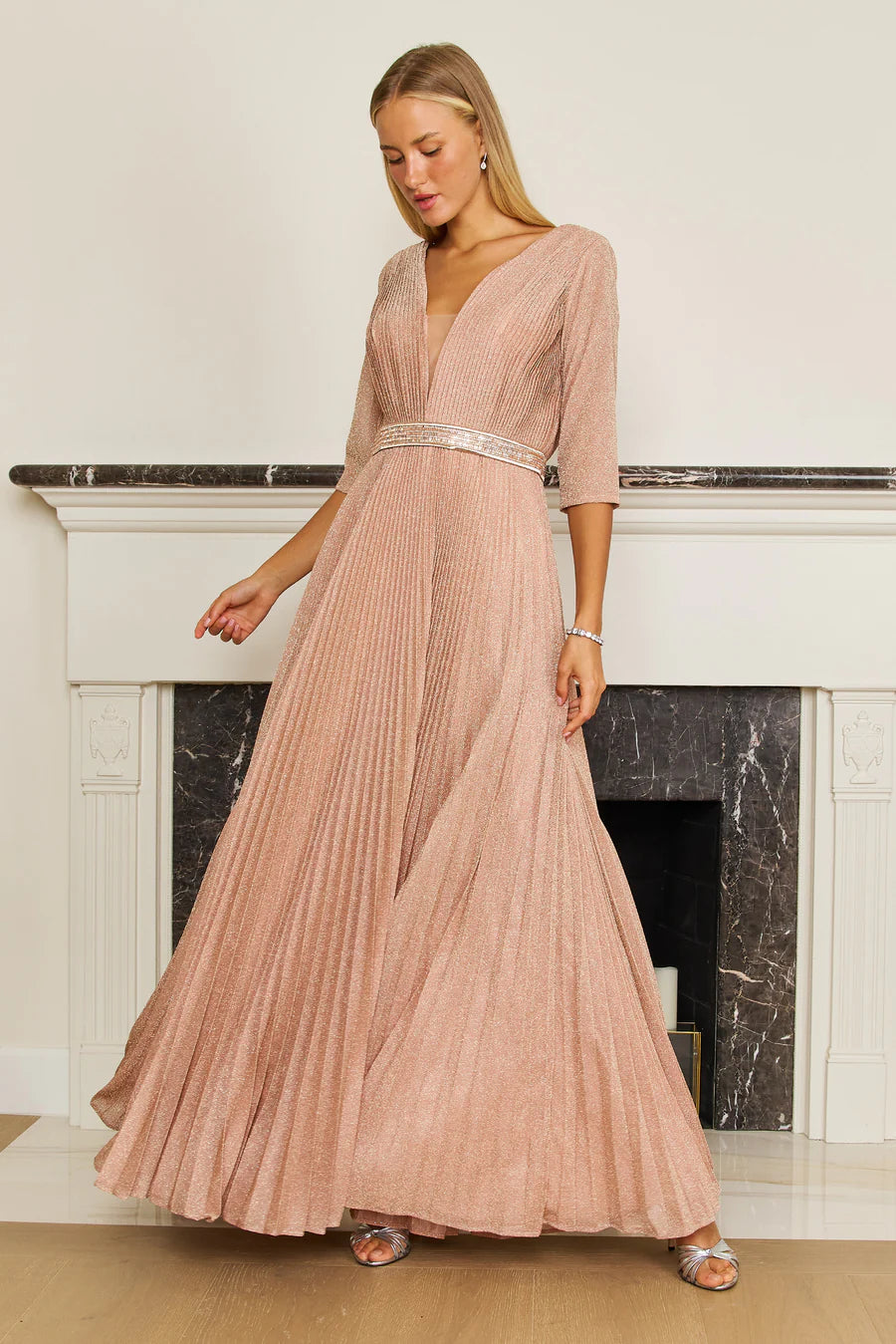 Dylan & Davids Long Sleeve Formal Evening Dress Rose Gold A-Line Day Work