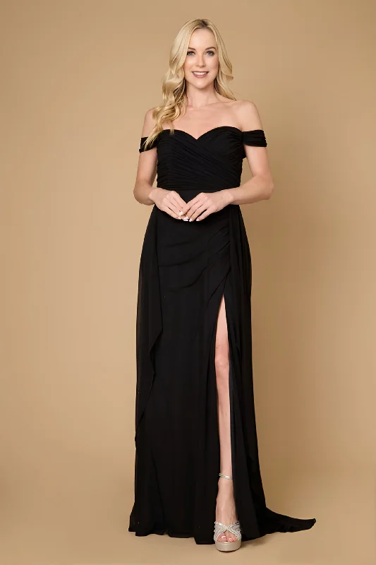 Dylan & Davids Off Shoulder Long Formal Evening Dress Black empire Waist empire