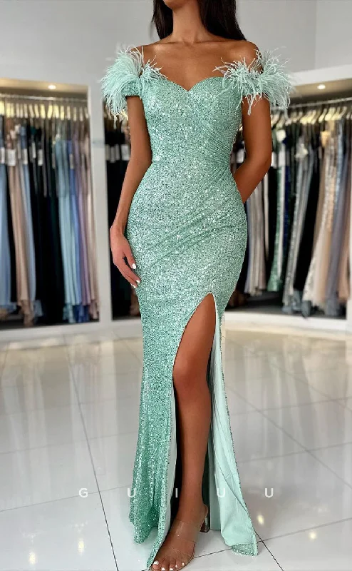 G2544 - Classic Sheath Sequins Off-Shoulder Feather Long Prom Evening Dresses Tunics Polka dots G2544 - Classic Sheath Sequins Off-Shoulder Feather Long Prom Evening Dresses Tunics Polka dots