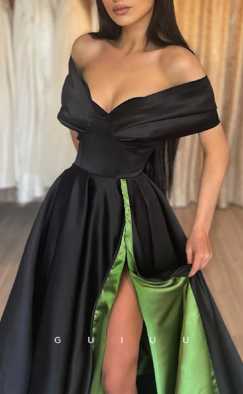 G2553 - Chic & Modern Off-Shoulder Two Tone Long Prom Evening Dresses With Slit Crew Neckline Sporty G2553 - Chic & Modern Off-Shoulder Two Tone Long Prom Evening Dresses With Slit Crew Neckline Sporty