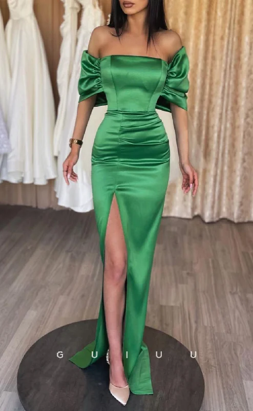 G2557 - Chic & Modern Off-Shoulder Ruched Long Prom Evening Dresses With Slit Off-the-shoulder Chic Trendy G2557 - Chic & Modern Off-Shoulder Ruched Long Prom Evening Dresses With Slit Off-the-shoulder Chic Trendy