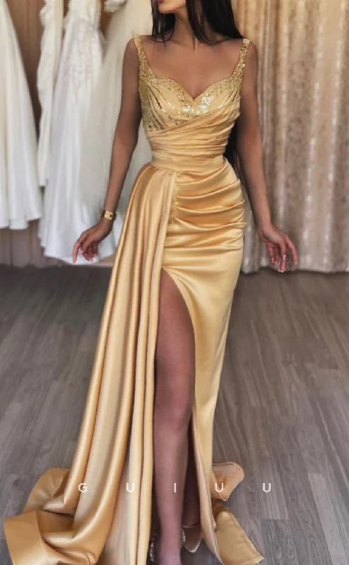G2558 - Sexy Fitted Sequins Straps Ruched Long Prom Evening Dresses With Train Halter Neckline Beach G2558 - Sexy Fitted Sequins Straps Ruched Long Prom Evening Dresses With Train Halter Neckline Beach