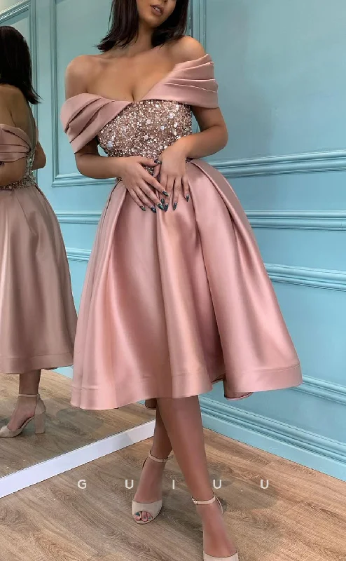 G2561 - Classic & Timeless A-Line Off-Shoulder Sequins Satin Long Prom Evening Dresses Pencil Length Work G2561 - Classic & Timeless A-Line Off-Shoulder Sequins Satin Long Prom Evening Dresses Pencil Length Work