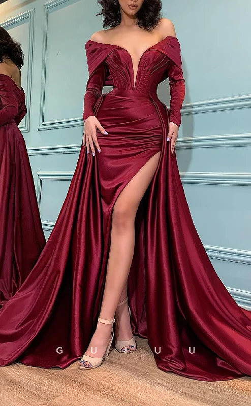 G2573 - Elegant & Luxurious Off-Shoulder Ruched Long Prom Evening Dresses With Train Tunics Practical durable G2573 - Elegant & Luxurious Off-Shoulder Ruched Long Prom Evening Dresses With Train Tunics Practical durable