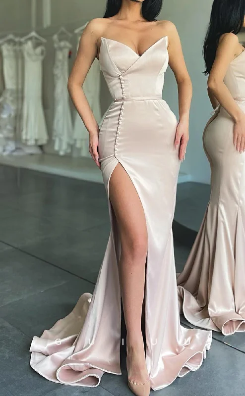 G2578 - Sexy & Fitted Strapless Satin Long Prom Evening Dresses With Slit Tunics Recommended stylist G2578 - Sexy & Fitted Strapless Satin Long Prom Evening Dresses With Slit Tunics Recommended stylist