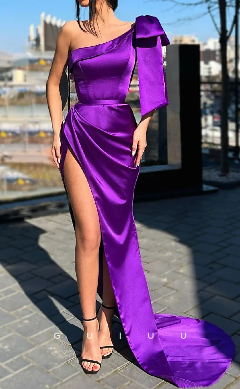 G2594 - Classic & Timeless One Shoulder Satin Purple Long Prom Evening Dresses Tunics Office stylish G2594 - Classic & Timeless One Shoulder Satin Purple Long Prom Evening Dresses Tunics Office stylish