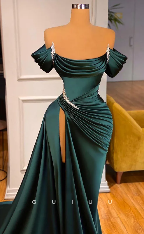 G2603 - Chic & Modern Off-Shoulder Beaded Satin Ruched Long Prom Evening Dress With Train Tunics Velvet soft G2603 - Chic & Modern Off-Shoulder Beaded Satin Ruched Long Prom Evening Dress With Train Tunics Velvet soft