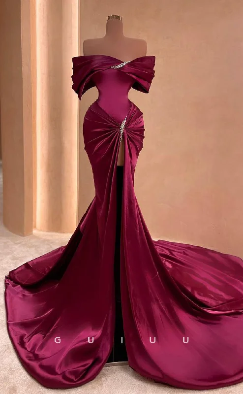 G2606 - Elegant & Luxurious Off-Shoulder Beaded Satin Prom Evening Dress With Slit Tunics Plaid country G2606 - Elegant & Luxurious Off-Shoulder Beaded Satin Prom Evening Dress With Slit Tunics Plaid country