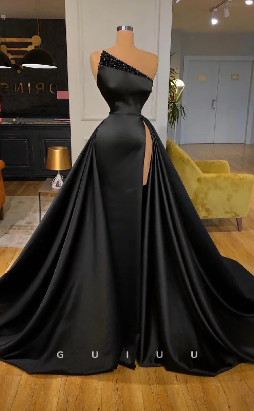 G2608 - Chic & Modern A-Line Satin One Shoulder Prom Evening Dresses With Slit Tunics Long Elegant G2608 - Chic & Modern A-Line Satin One Shoulder Prom Evening Dresses With Slit Tunics Long Elegant