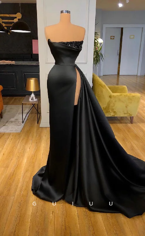 G2609 - Chic & Modern Satin Sequins Strapless Long Prom Evening Dresses With Slit Tunics Top Casual G2609 - Chic & Modern Satin Sequins Strapless Long Prom Evening Dresses With Slit Tunics Top Casual