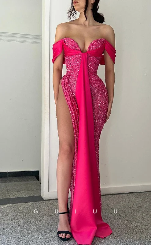 G2655 - Chic & Modern Off-Shoulder Sequins Beaded Long Prom Evening Party Dress Crew Neckline Casual G2655 - Chic & Modern Off-Shoulder Sequins Beaded Long Prom Evening Party Dress Crew Neckline Casual