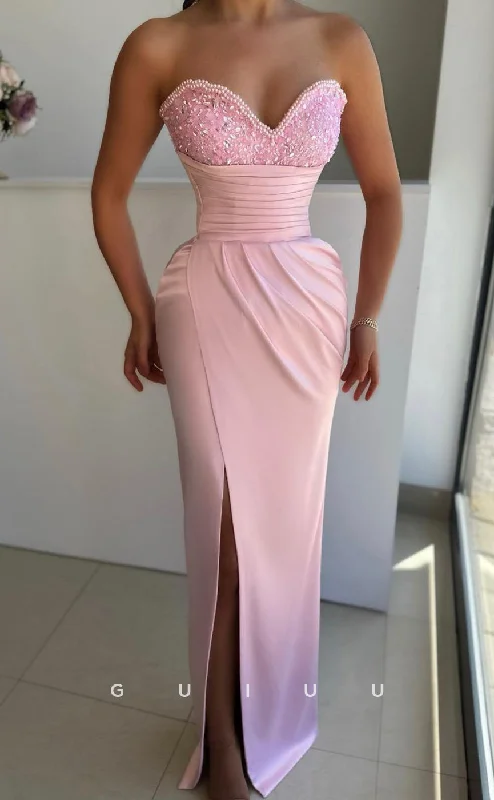 G2659 - Chic & Modern Sparkly Sweetheart Beaded Pink Long Prom Evening Party Dress A-Line Day Work G2659 - Chic & Modern Sparkly Sweetheart Beaded Pink Long Prom Evening Party Dress A-Line Day Work