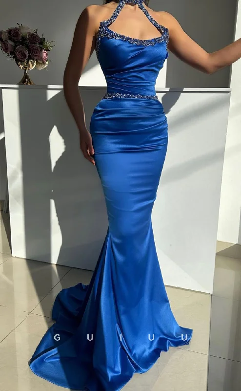 G2669 - Chic & Modern Halter Mermaid Ruched Prom Evening Party Dress Glittery Long Formal G2669 - Chic & Modern Halter Mermaid Ruched Prom Evening Party Dress Glittery Long Formal