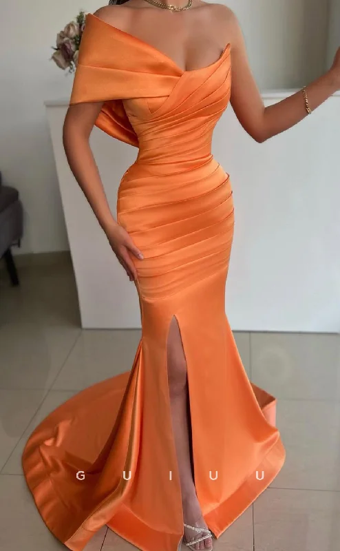 G2676 - Chic & Modern One Shoulder Ruched Orange Prom Evening Party Dress Tunics Fashionable trendy G2676 - Chic & Modern One Shoulder Ruched Orange Prom Evening Party Dress Tunics Fashionable trendy
