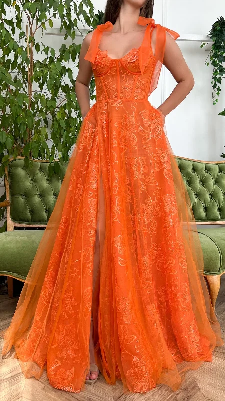 G2701 - Chic & Modern A-Line Orange Straps Tulle Ball Gown Porm Evening Dress Tunics Bestseller popular G2701 - Chic & Modern A-Line Orange Straps Tulle Ball Gown Porm Evening Dress Tunics Bestseller popular