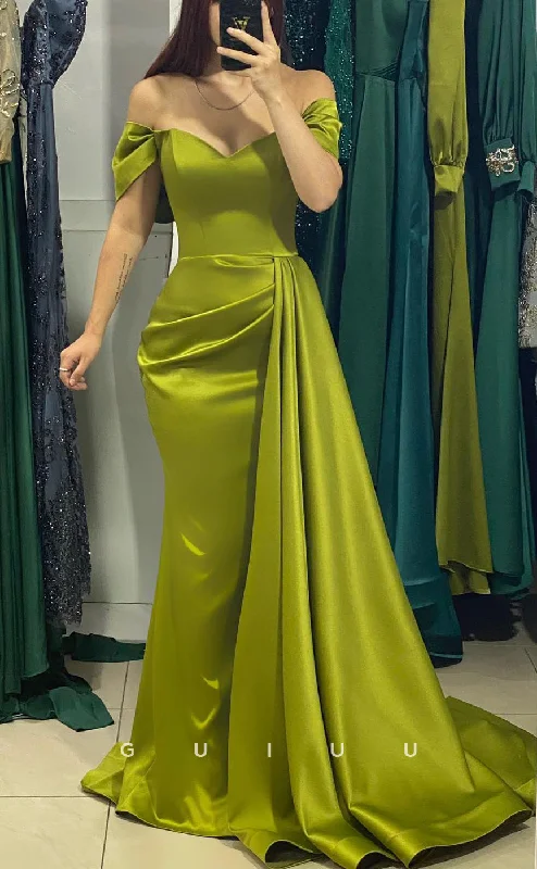 G2715 - Chic & Modern Satin Off-Shoulder Ruched Long Porm Evening Dress Tunics Fleece cozy G2715 - Chic & Modern Satin Off-Shoulder Ruched Long Porm Evening Dress Tunics Fleece cozy
