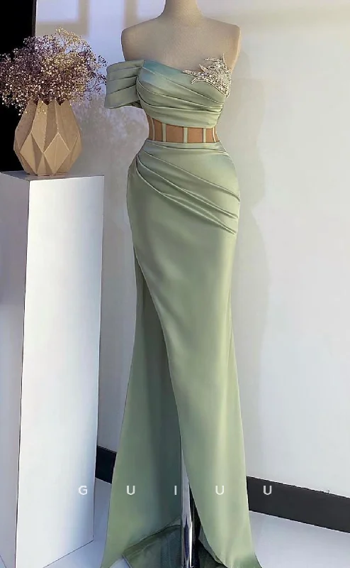 G2718 - Chic & Modern One Shoulder Beaded Ruched Long Porm Evening Dress Tunics Satin smooth G2718 - Chic & Modern One Shoulder Beaded Ruched Long Porm Evening Dress Tunics Satin smooth