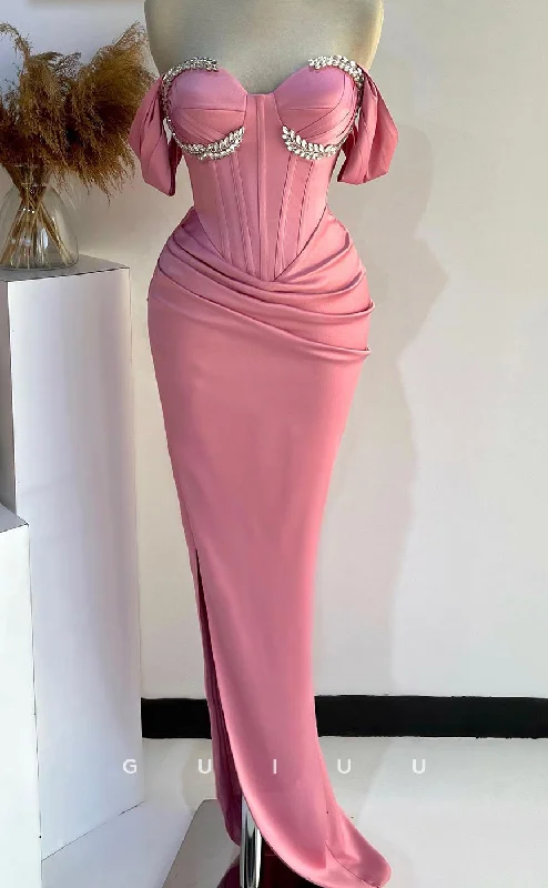 G2721 - Chic & Modern Off-Shoulder Sweetheart Beaded Ruched Long Porm Evening Dress Tunics Plaid country G2721 - Chic & Modern Off-Shoulder Sweetheart Beaded Ruched Long Porm Evening Dress Tunics Plaid country
