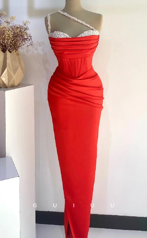 G2722 - Elegant & Luxurious One Shoulder Beaded Ruched Red Long Porm Evening Dress Tunics Polka dots G2722 - Elegant & Luxurious One Shoulder Beaded Ruched Red Long Porm Evening Dress Tunics Polka dots