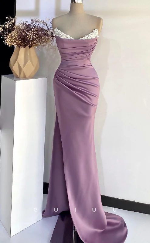G2723 - Elegant Simple Beaded Strapless Ruchred Lotus Long Porm Evening Dress Tunics stripes playful G2723 - Elegant Simple Beaded Strapless Ruchred Lotus Long Porm Evening Dress Tunics stripes playful