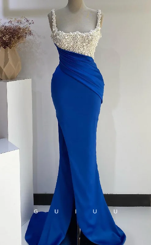 G2727 - Elegant & Luxurious Pearl Beaded Straps Royal BluePorm Evening Dress Tunics Long Elegant G2727 - Elegant & Luxurious Pearl Beaded Straps Royal BluePorm Evening Dress Tunics Long Elegant