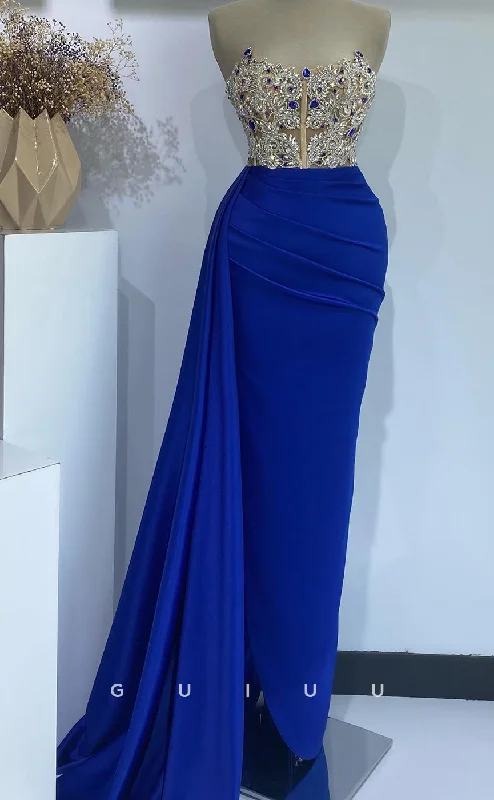 G2728 - Elegant & Luxurious Beaded Strapless Royal Blue Long Porm Evening Dress Tunics Top Casual G2728 - Elegant & Luxurious Beaded Strapless Royal Blue Long Porm Evening Dress Tunics Top Casual