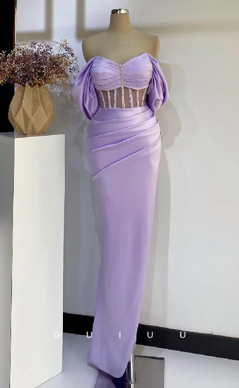 G2729 - Chic & Modern Off-Shoulder Ruched Beaded Lavender Porm Evening Dress Turtleneck Neckline Stylish G2729 - Chic & Modern Off-Shoulder Ruched Beaded Lavender Porm Evening Dress Turtleneck Neckline Stylish