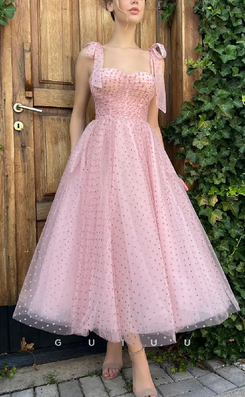 G2737 - Chic & Modern A-Line Sweetheart Straps Pink Tulle Prom Evening Dress Pencil Length Work G2737 - Chic & Modern A-Line Sweetheart Straps Pink Tulle Prom Evening Dress Pencil Length Work