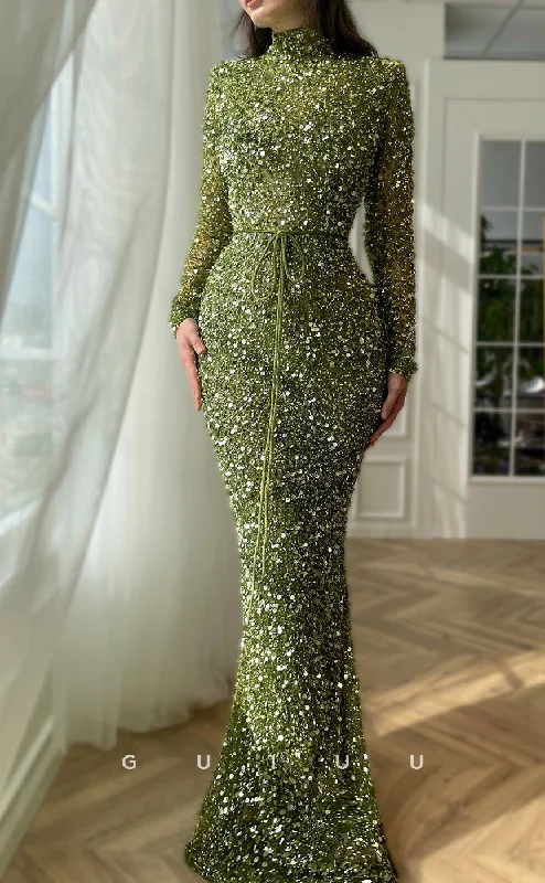 G2742 - Sexy & Fitted Sparkle Mermaid Sequins High Neck Green Long Porm Evening Dress Lace Sexy Club G2742 - Sexy & Fitted Sparkle Mermaid Sequins High Neck Green Long Porm Evening Dress Lace Sexy Club