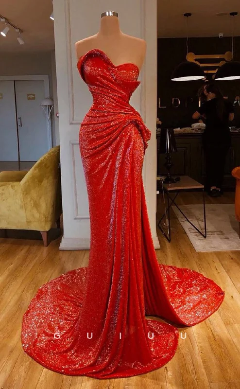 G2752 - Chic & Modern Glitter Strapless Ruched Red Long Prom Evening Dress Tunics Fashionable trendy G2752 - Chic & Modern Glitter Strapless Ruched Red Long Prom Evening Dress Tunics Fashionable trendy