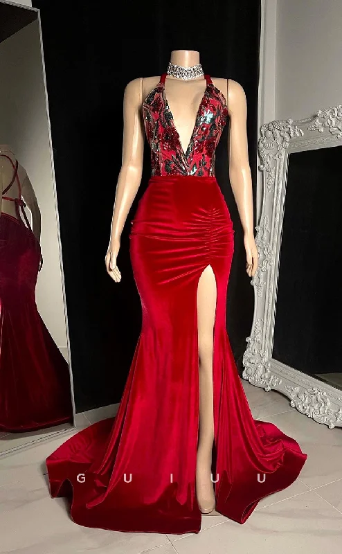 G2760 - Sexy & Fitted Sequins V-Neck Red Velvet Long Prom Evening Dress Tunics Review highly G2760 - Sexy & Fitted Sequins V-Neck Red Velvet Long Prom Evening Dress Tunics Review highly