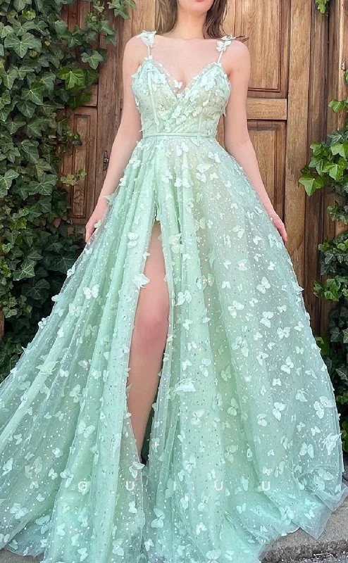 G2787 - Elegant A-Line V-Neck Sheer Floral Embossed Tulle Long Prom Evening Dress Tunics Leisure comfortable G2787 - Elegant A-Line V-Neck Sheer Floral Embossed Tulle Long Prom Evening Dress Tunics Leisure comfortable