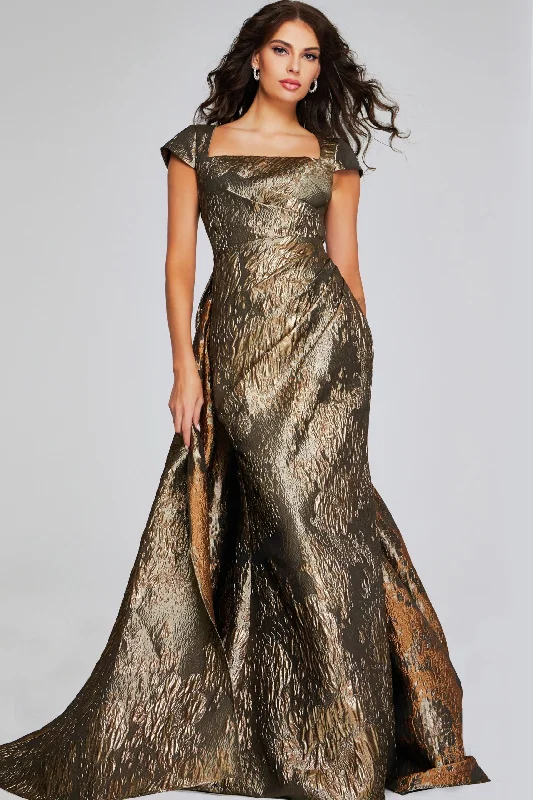 Jovani 40295 Long Metallic A Line Formal Evening Dress Off-the-shoulder Bohemian Festive