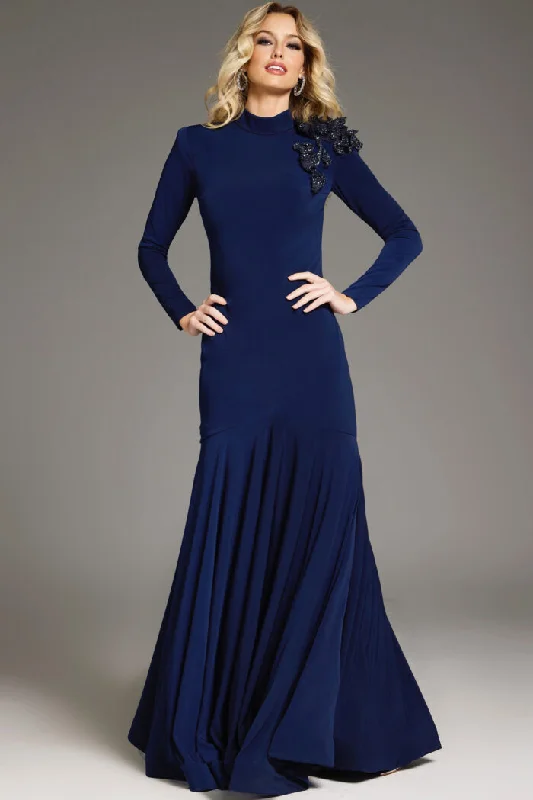 Jovani 40926 Long Sleeve Fitted Floral Applique Formal Evening Dress Boatneck Modish Everyday