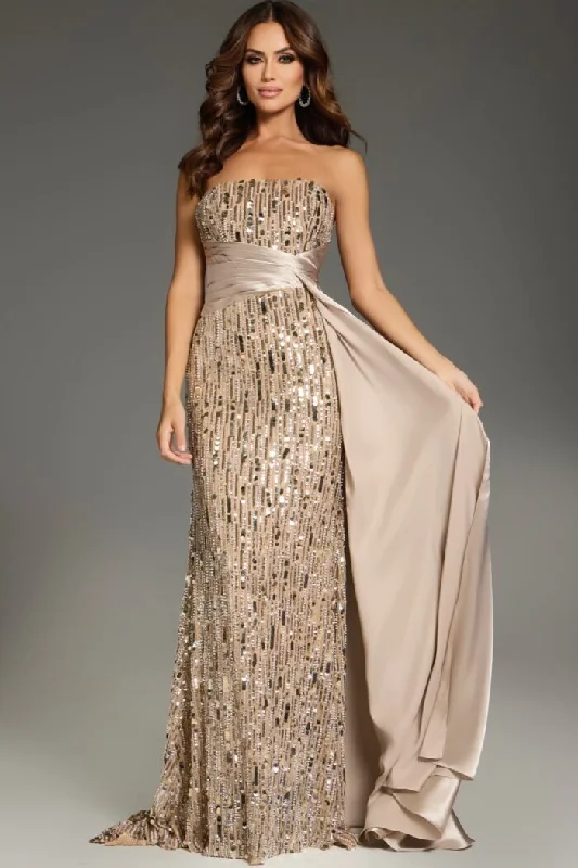 Jovani 42427 Prom Long Beaded Formal Evening Dress Crew Neckline Sporty