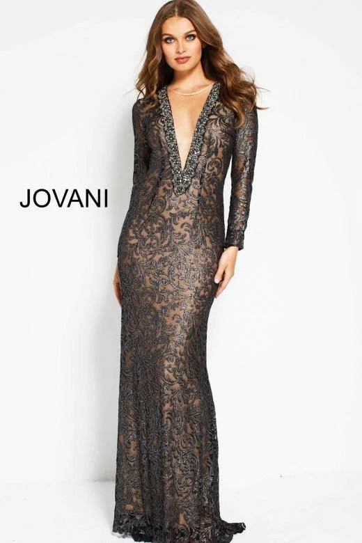 Jovani 54989 Formal Long Sleeve Evening Dress Glittery Long Formal